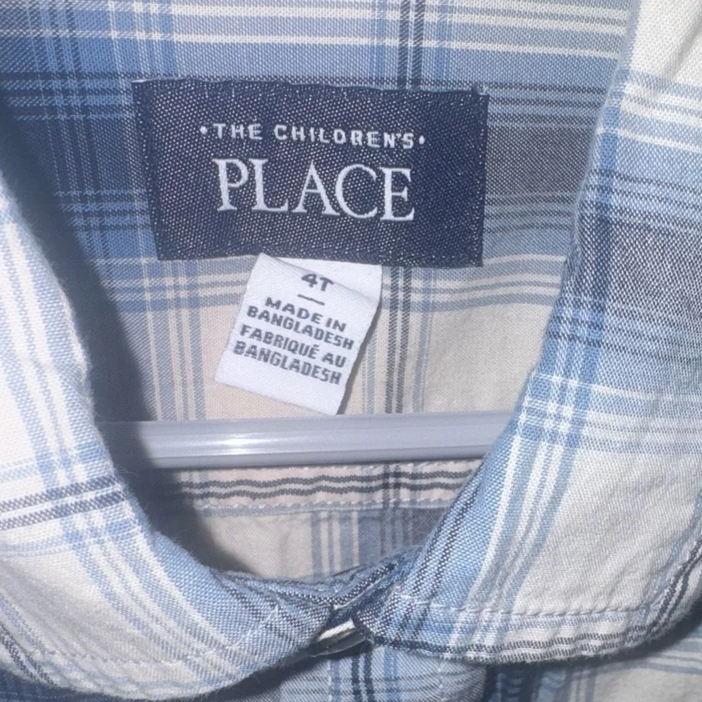 The Children’s Place Boys 4T Blue Cream Plaid Snap Button Shirt